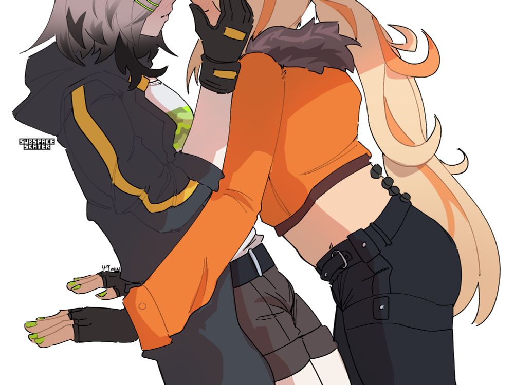 art of croque and sol from project neural cloud inches away from kissing