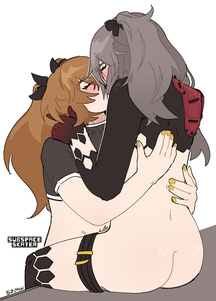 art of lenna and leva kissing. neither of them are wearing pants. 