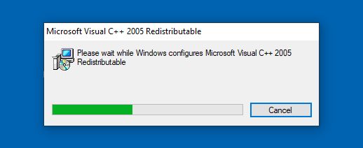 loading bar for Microsoft C__ 2005 redistributable