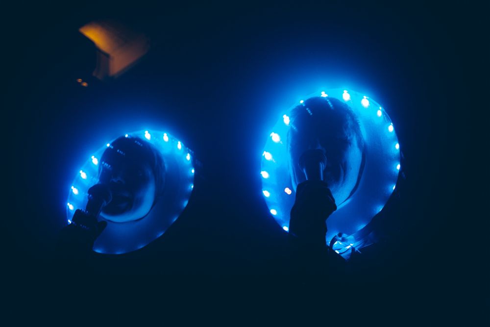 Two artists, Rowland’s Leaving (Rowland Hill & Darren Nixon) performing at DESIRE LINES Pavilion, PASE, Venice 2024 ©️Johannes Richter