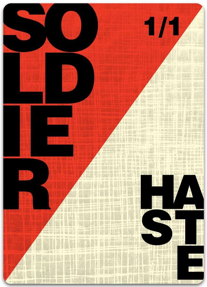 1/1 white red soldier token with haste, poster style