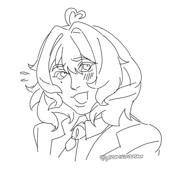 Bust-up sketch of a character laughing nervously