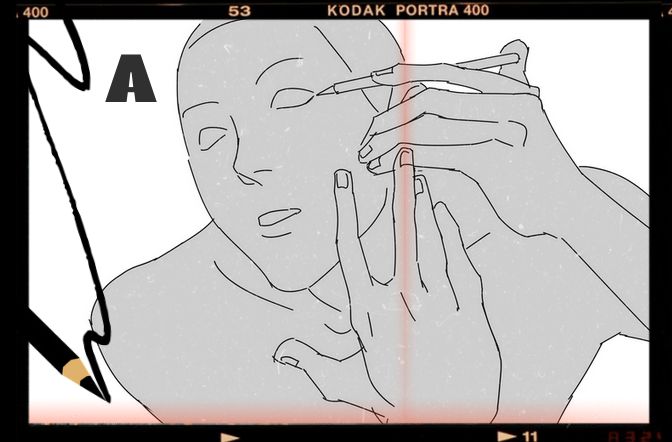 YCH Pose A -- A person applying eyeliner.