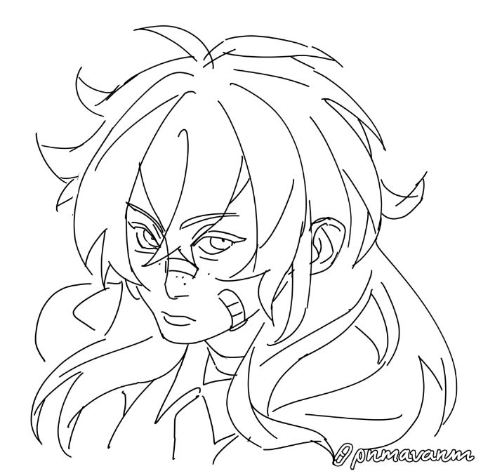 Bust-up sketch of a character looking intimidatingly at the camera