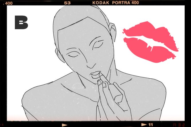 YCH Pose B -- A person applying lipstick