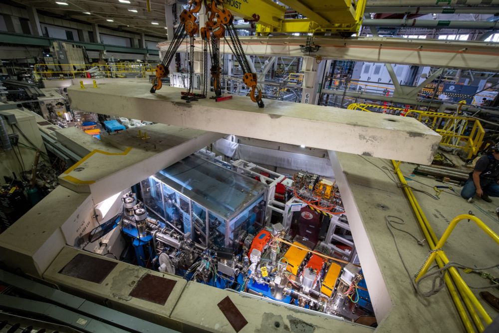 A roof block is moved by crane at the Advanced Light Source.