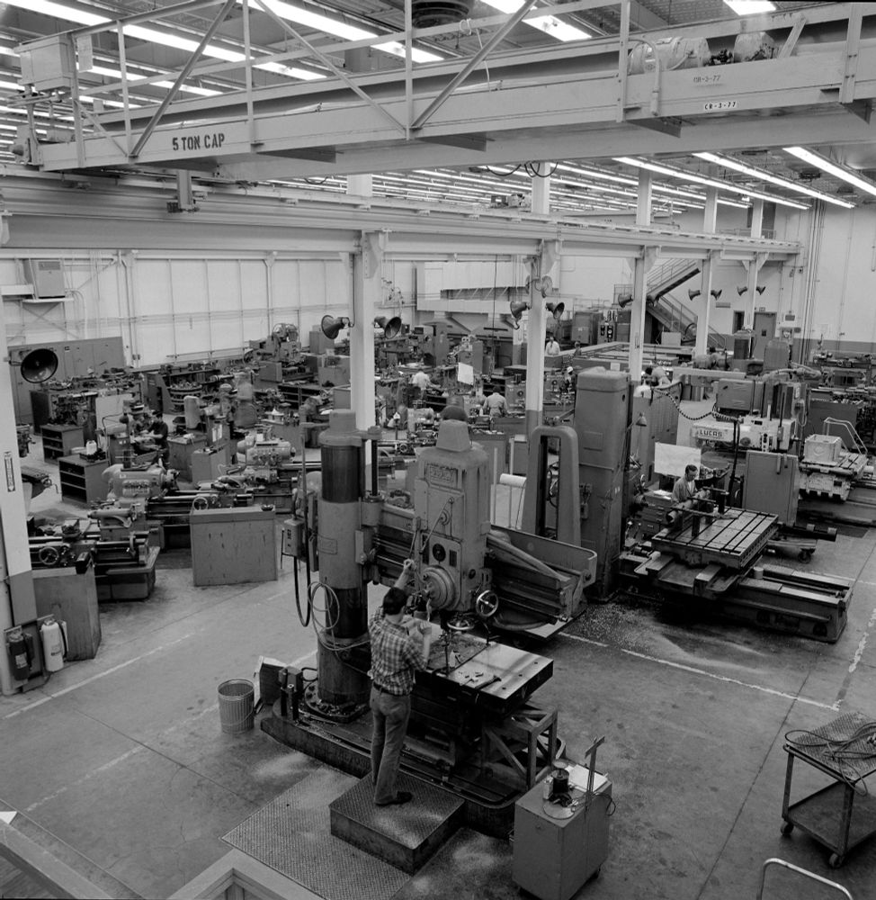 Berkeley Lab Engineering Mechanical Fabrication Shops in July 1973.