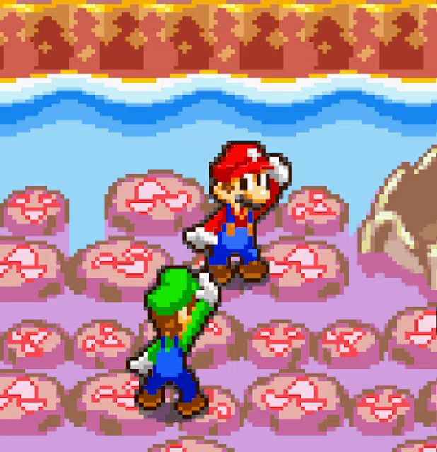 mario and luigi are standing next to each other in a video game