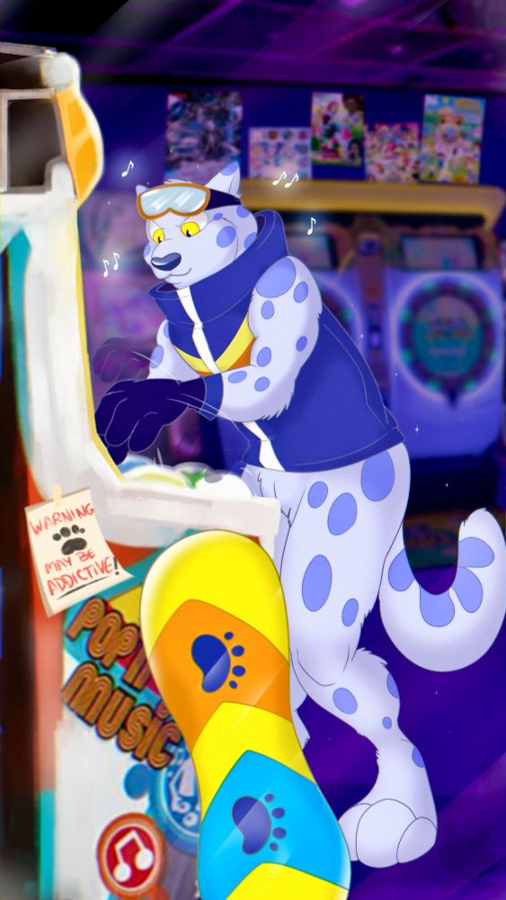 Snowleopard arcade game digital snep feline videogame midtf commission art snow leopard_tf tf tf_art popnmusic rhythm game male ollie_fanart furry furry male male_furry furry_art commission_work transformation wereart fanart FA Furaffinity transform tFTuesday sfw cartoon