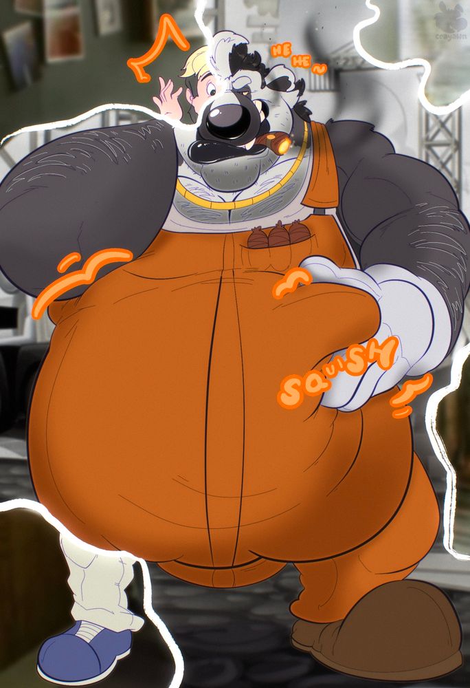 Sometimes you have to shift a whole reality to get back to the job!💪🚬🧡

A BIG #TF #Commission for @greaser.bsky.social ! Thank you so much for the support !✨ #Transformation #Badger #Cartoon 
#TFSky #TFEveryday
🌶️ Spicy Alts: patreon.com/Crayawn