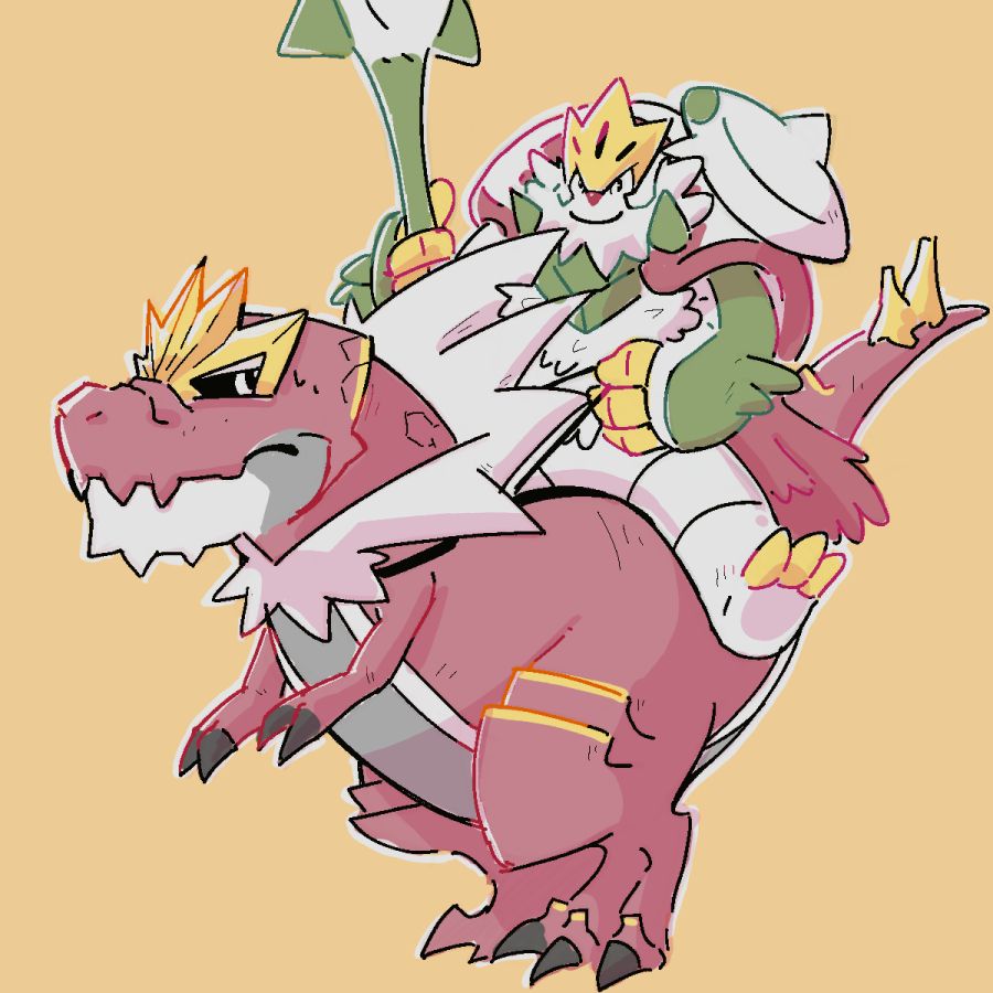 mega chesnaught riding a tyrantrum