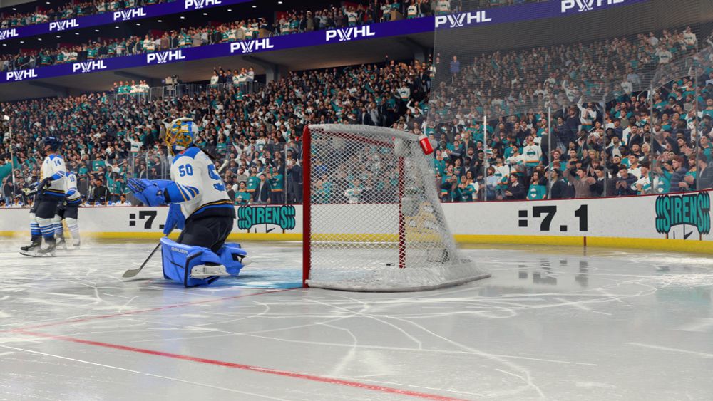 NHL25 screenshot - puck gets past goalie with seconds left in the period