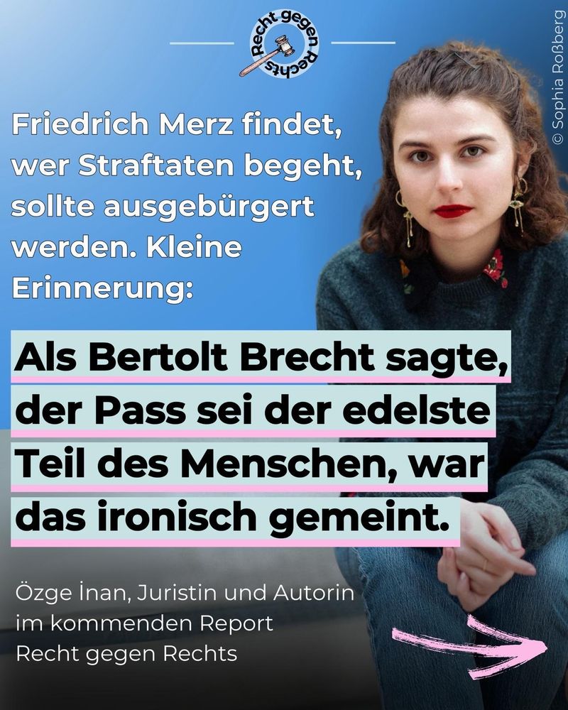 Post zur Debatte um die Staatsbürgerschaft von Friedrich Merz auf dem Kanal vom Report Recht gegen Rechts 