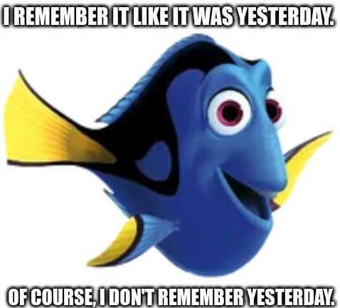 Dory from finding nemo with the quote: "I remember it like it was yesterday. Of course, I dont remember yesterday."