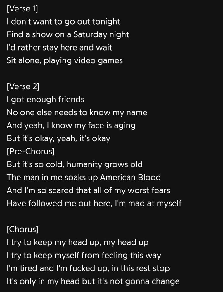 Screenshot des Texts des Liedes "American Blood" von "Dead Poet Society":