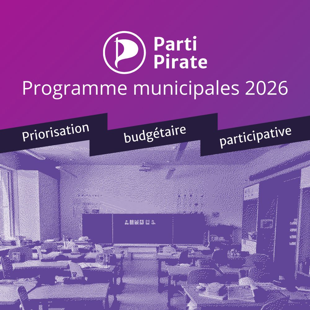 texte image : Parti pirate programme municipales 2026, sous-titre thématique : priorisation budgétaire participative. image montrant une salle de classe dans une école.