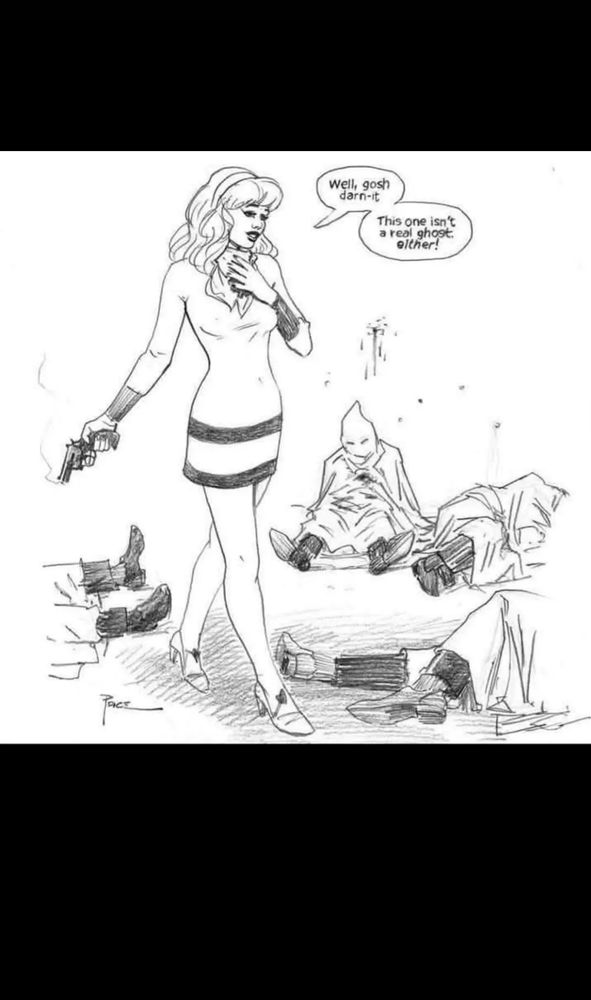 Daphne, (Of Scooby-Doo fame) after shooting the last of 4 figures in white robes and pointed white hoods declares: 