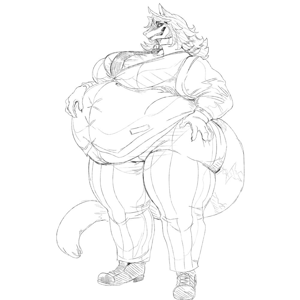 A large lynx woman (actually the daughter of the one from first 2 images) in a 3 piece suit grins at the viewer. She is much fatter than her mother, but clearly has some strength as well.
