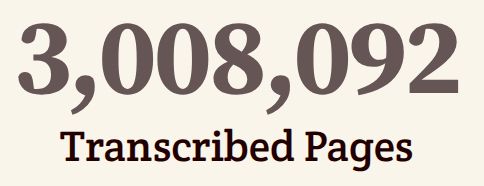 Screenshot showing "3,008,092 Transcribed Pages"