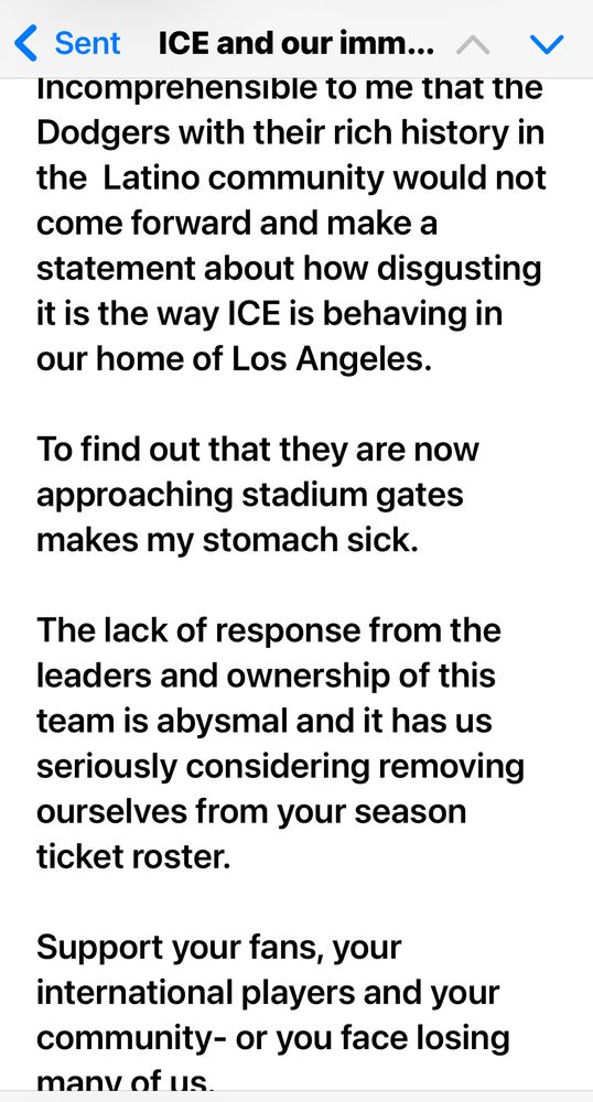 Email sent to Dodgers feedback