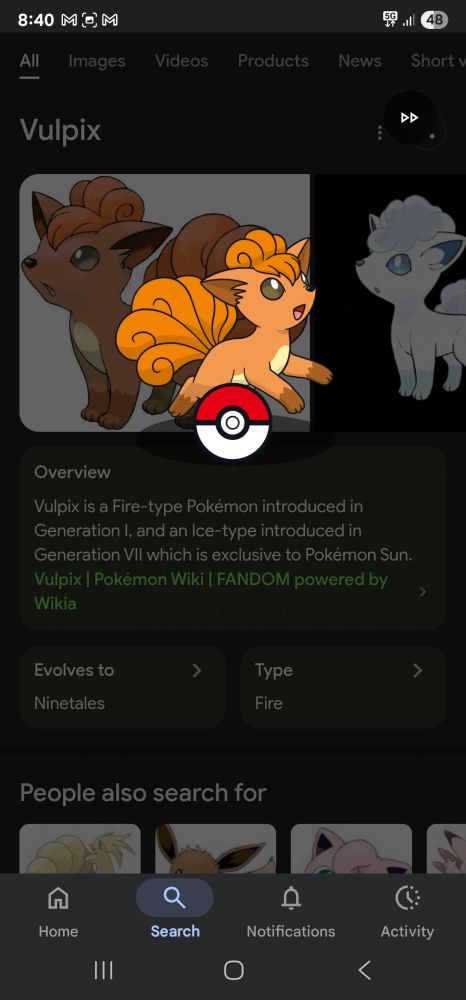 A screenshot of a Vulpix being caught
