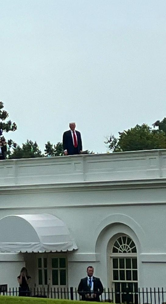 Trump wandering aimlessly on the roof of the white house 