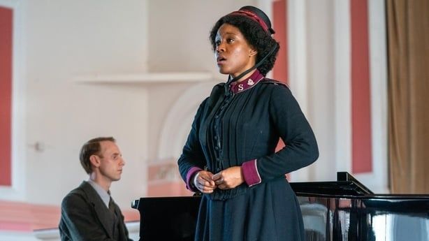 Amara Okereke and Robert Emms rehearse Elgar in the World War One era tale The Choral.