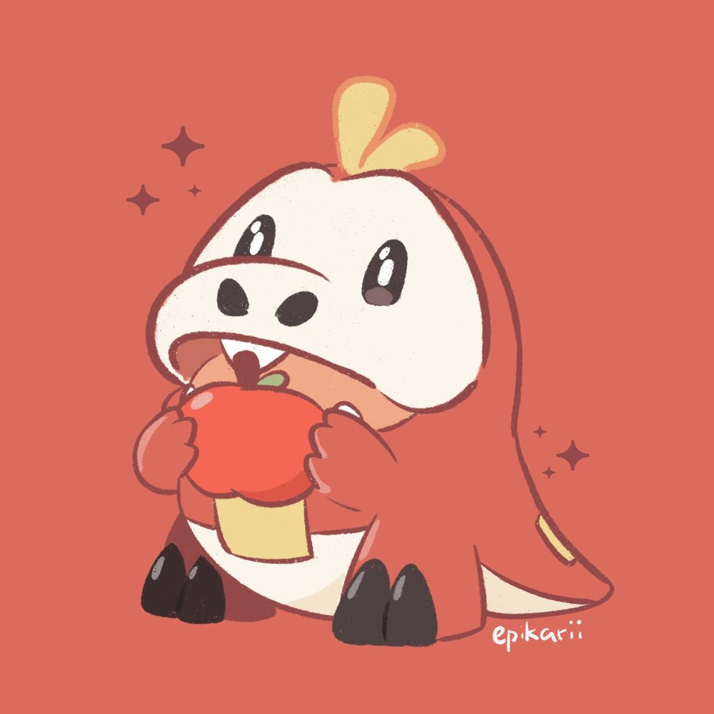 fuecoco giving you an apple