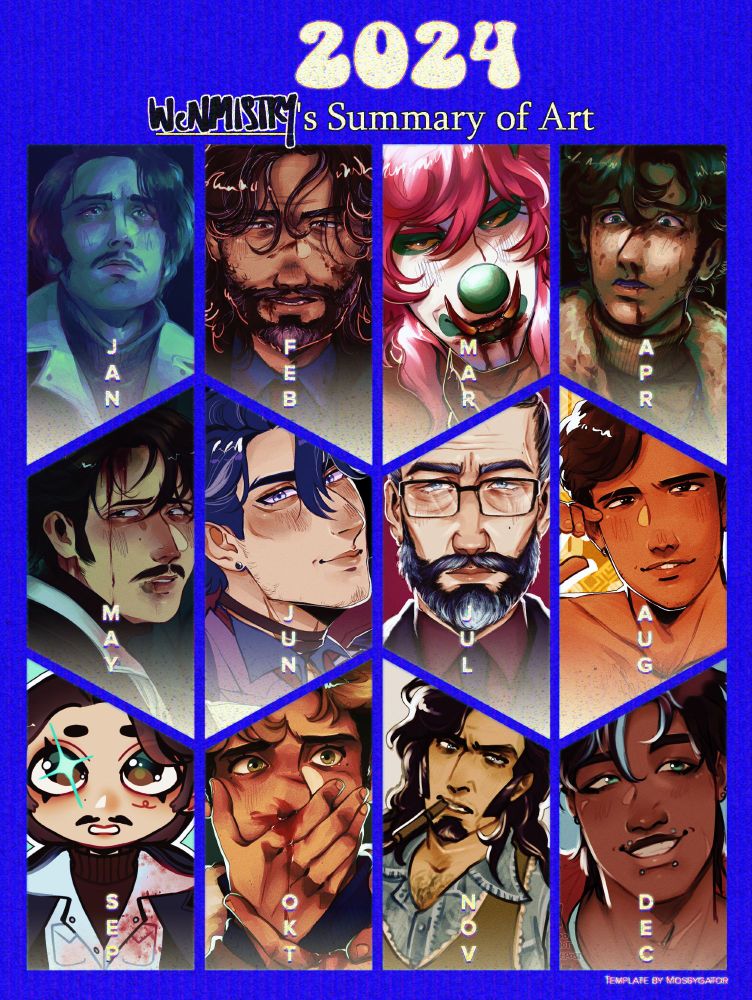 Grid titled "2024: Wenmistry's Summary of Art". Displays 12 art pieces, one for each month of the year.