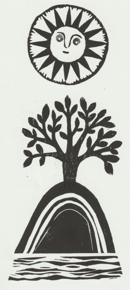 hill/sun linoprint, from Everything Will Swallow You