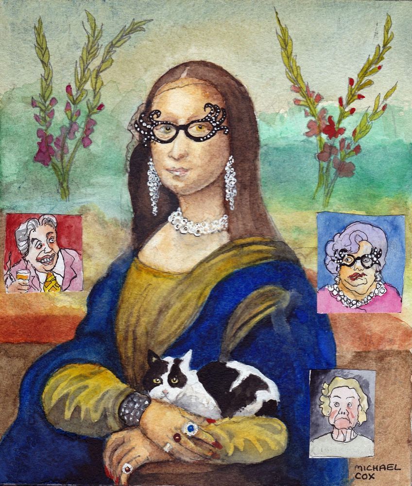 Bridget and Dame Edna meet the Mona Lisa.