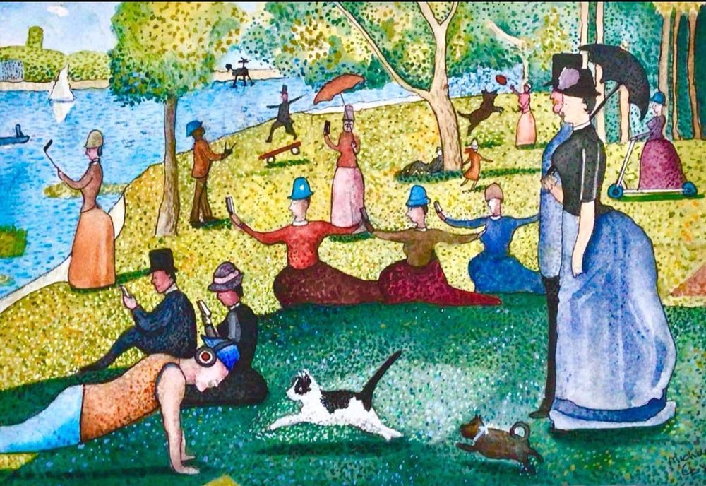 Bridget the cat takes a trip into Georges Saurat's Island Of La Grande Jatte.