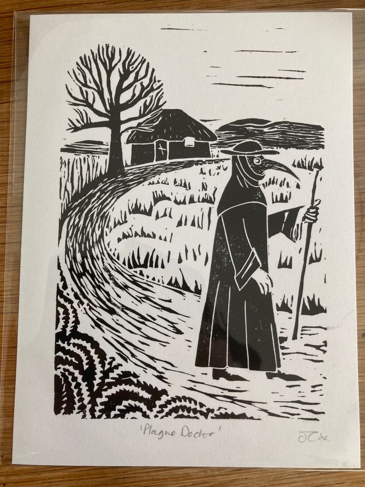 plague doctor linoprint