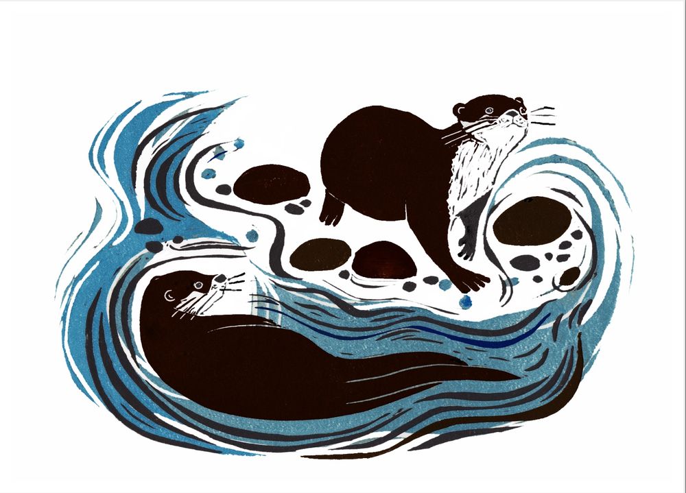 otters linoprint