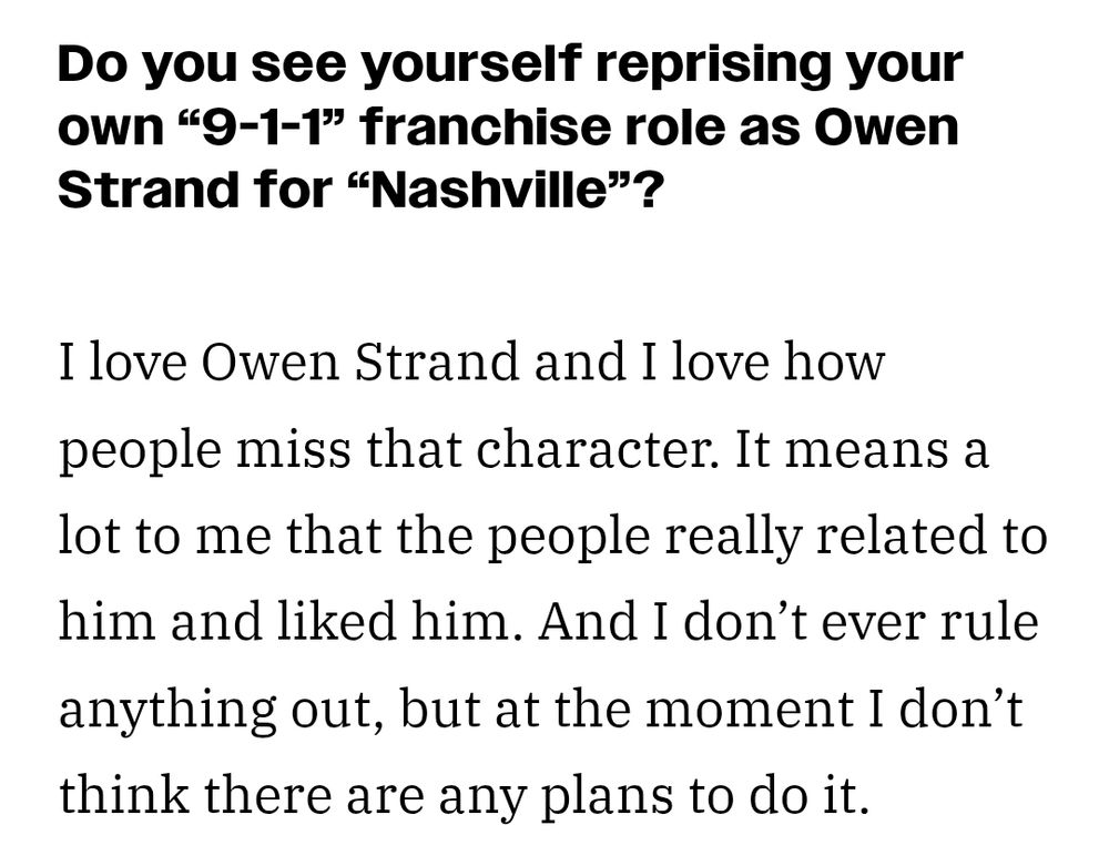 Article confirming that there are no plans for Owen Strand to be in Nashville