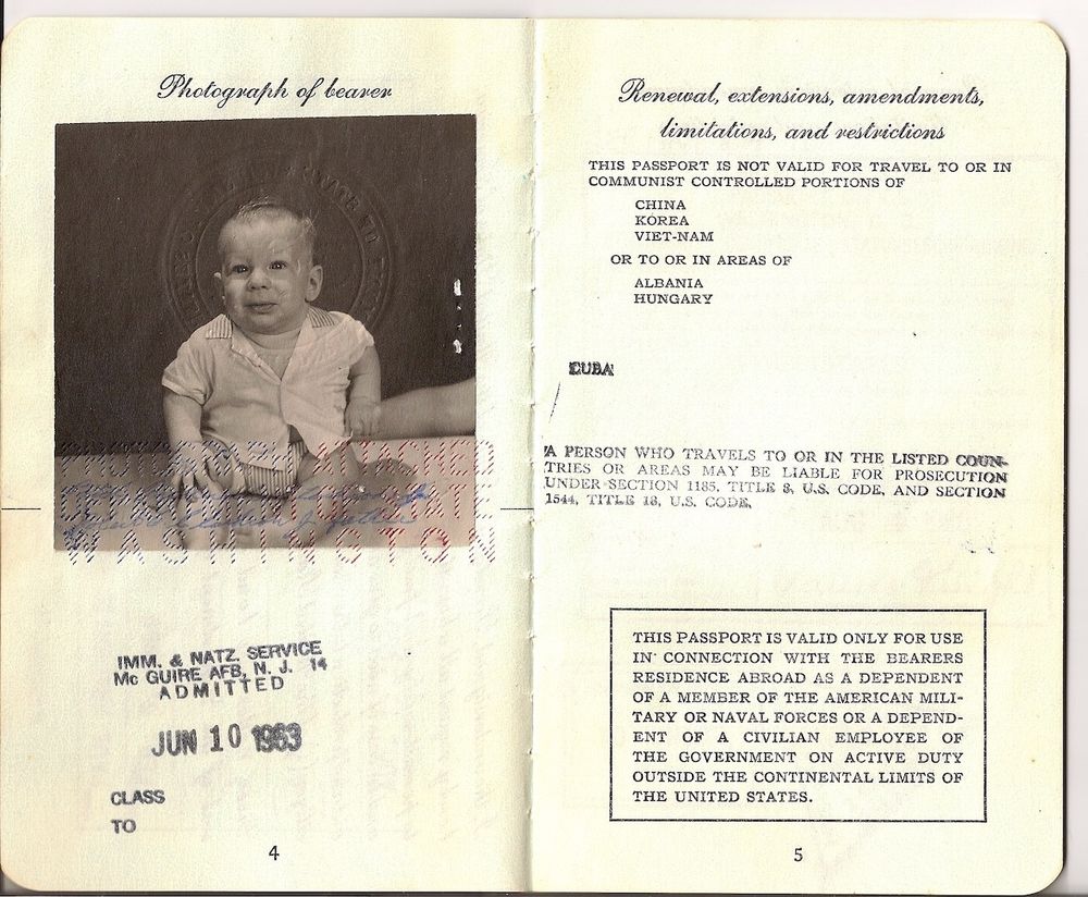 Photo page from Paul's first passport, when he was 3 years old.