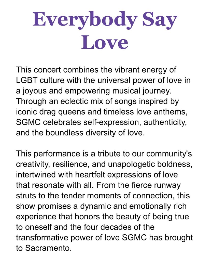 The Sacramento Gay Men’s Chorus concert series called ‘Everybody Say Love’ will celebrate the power of love. 