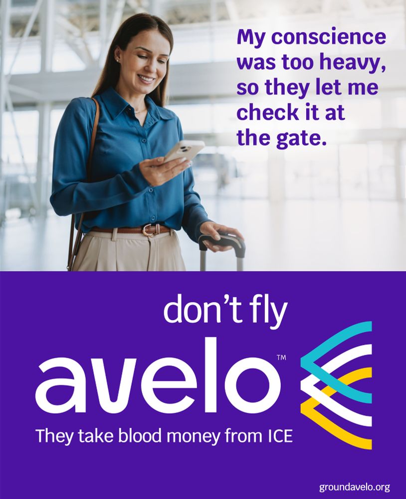 Photo of lady at the airport. My conscience was too heavy, so they let me check it at the gate. don't fly avelo They take blood money from ICE groundavelo.org