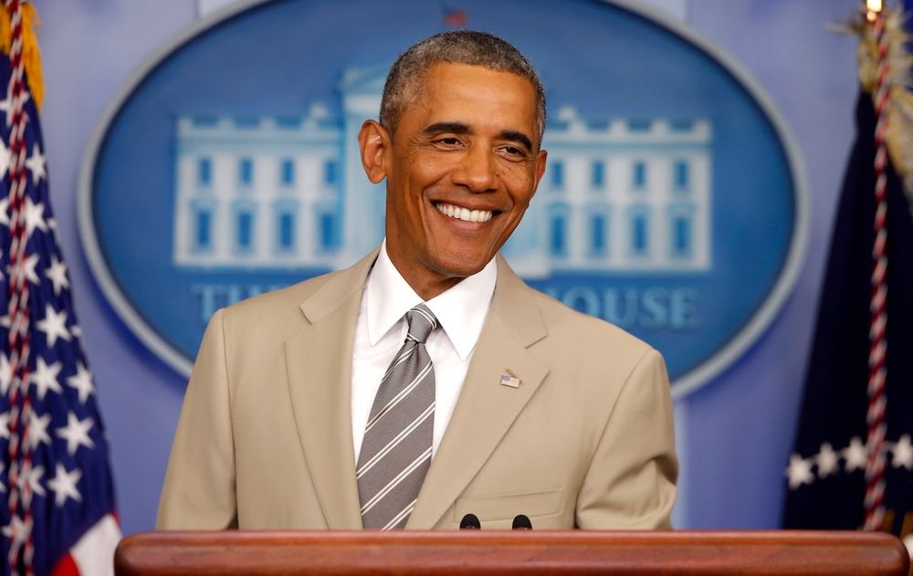 Obama in his tan suit.