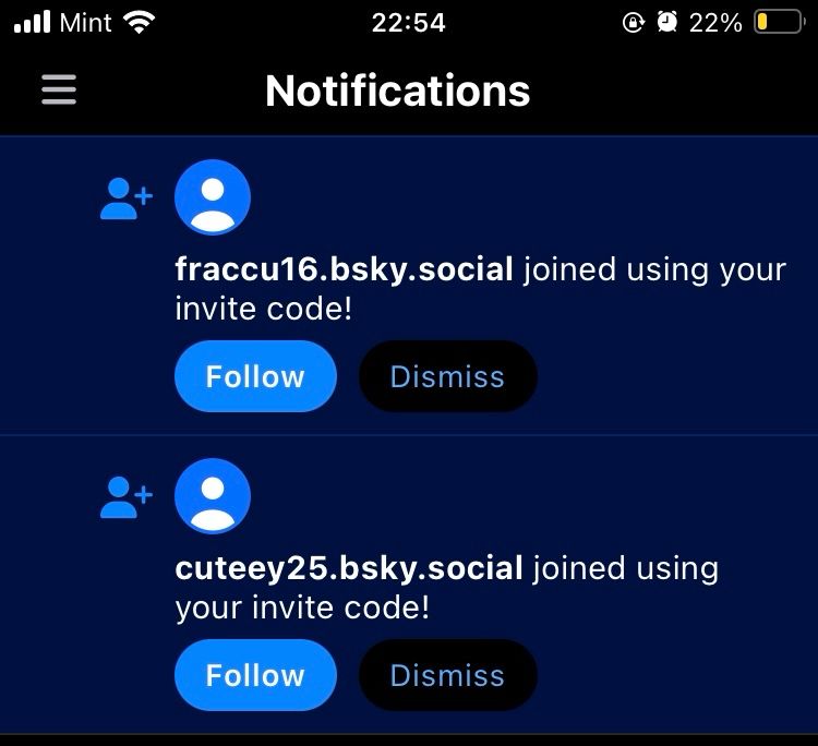 My notification tab on this app, showing two very botlike and similarly-formatted usernames that joined with my codes