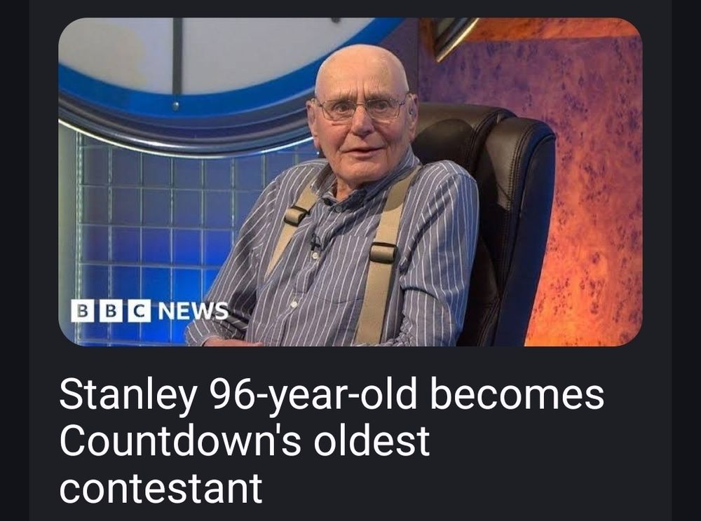 Headline: Stanley 96-year-old becomes Countdown's oldest contestant