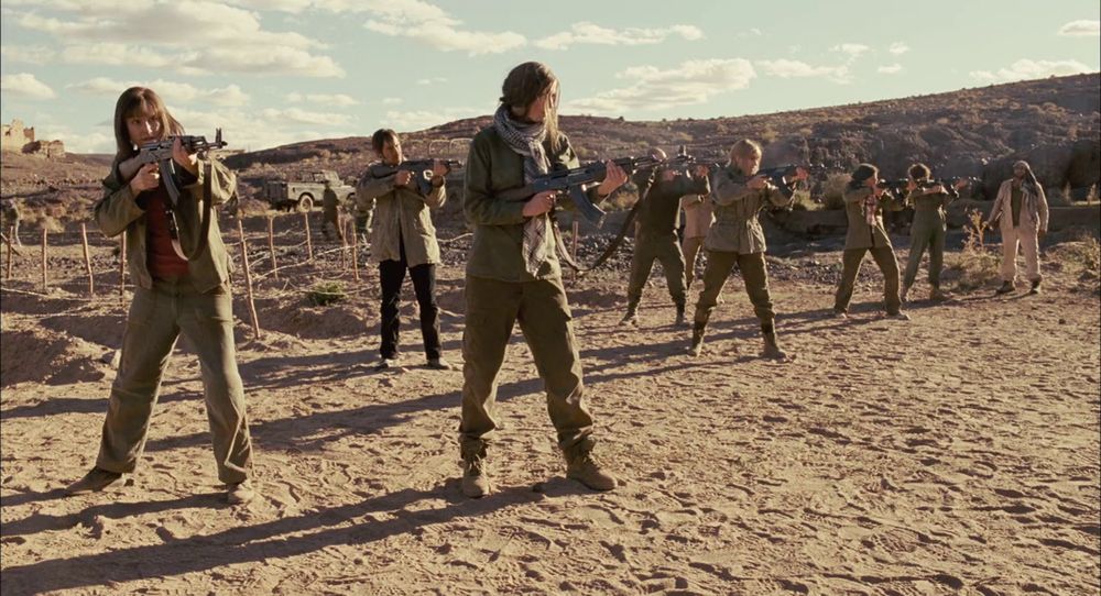 scene from "The Baader Meinhof Complex" (2008) showing RAF's training (before they became RAF) by Fatah in Jordan.
Camera from the side in the same fashion as in "One Battle After Another".