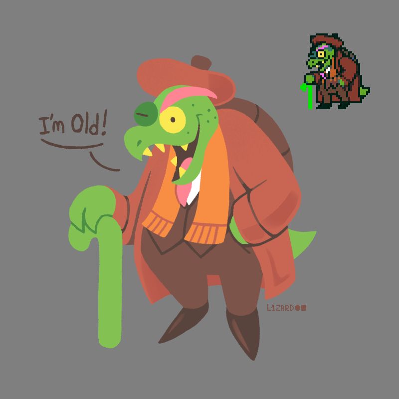 gerson in his dark world outfit saying "I'm old!"