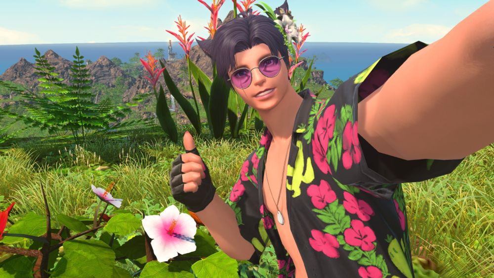 momo taking a selfie on their island sanctuary 