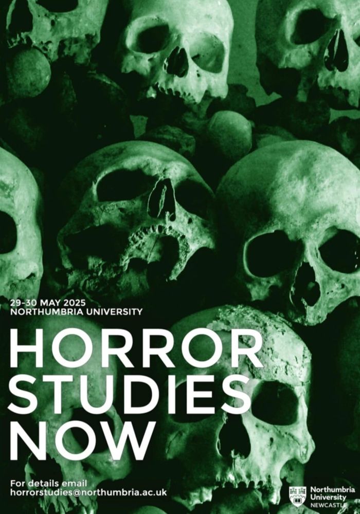 Conference poster depicting large pile of skulls in a dark-green hue.