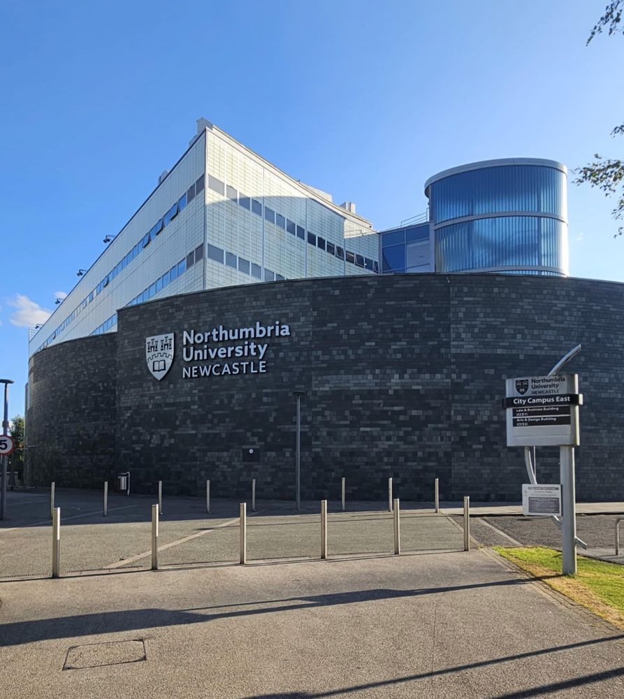 Building of the Northumbria University against the blue sky.