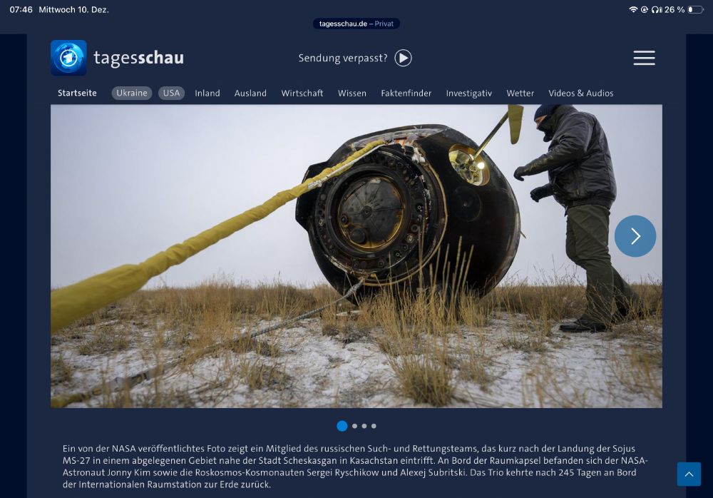 tagesschau.de, 10.12.25, Bildergalerie, Landekapsel in Kasachstan