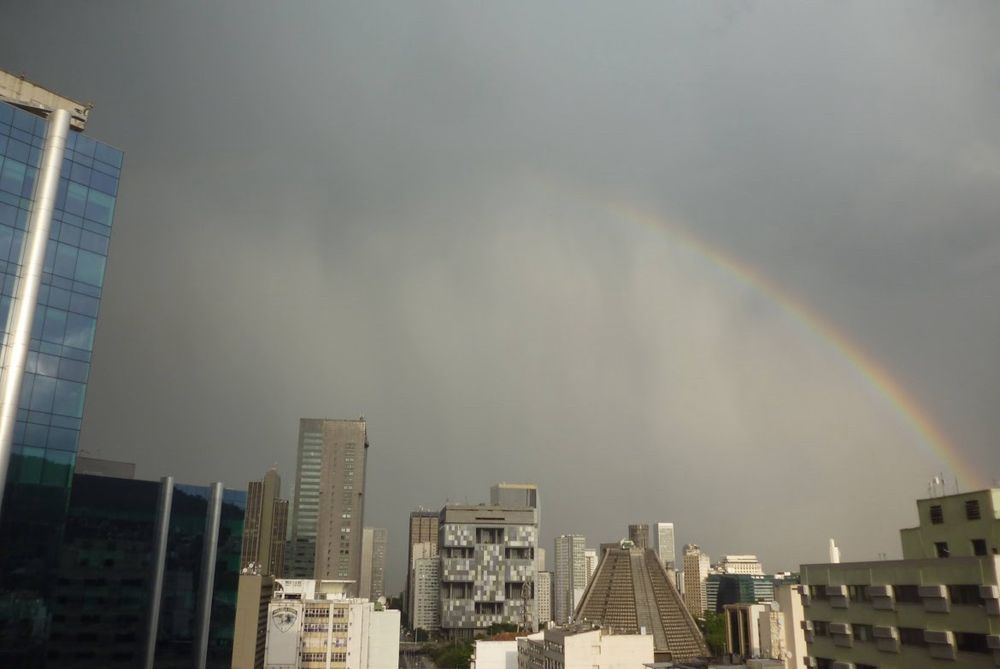 Rain and rainbow in the city centre of Rio de Janeiro