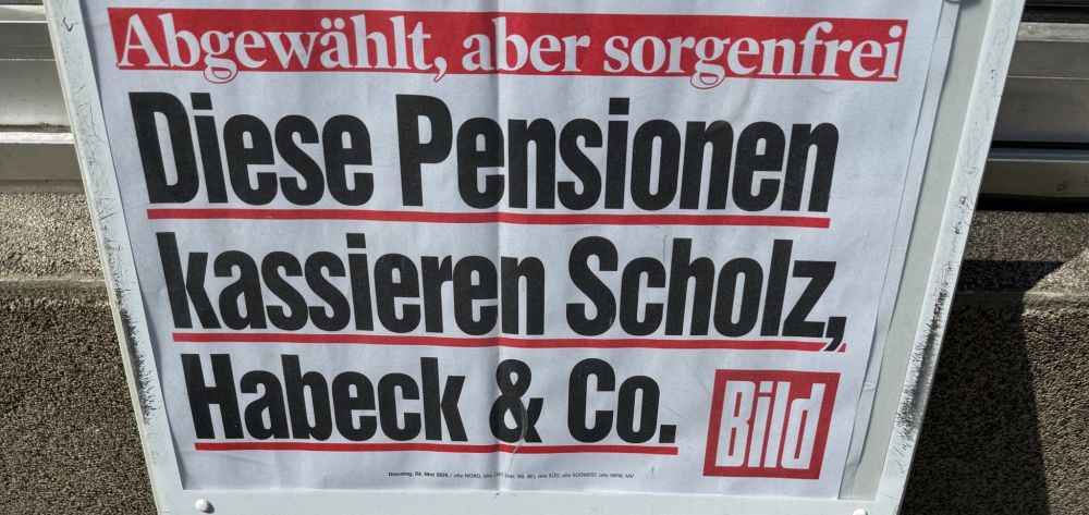 Schlagzeile BILD:
Abgewählt, aber sorgenfrei

Diese Pensionen kassieren Scholz, Habeck & Co.