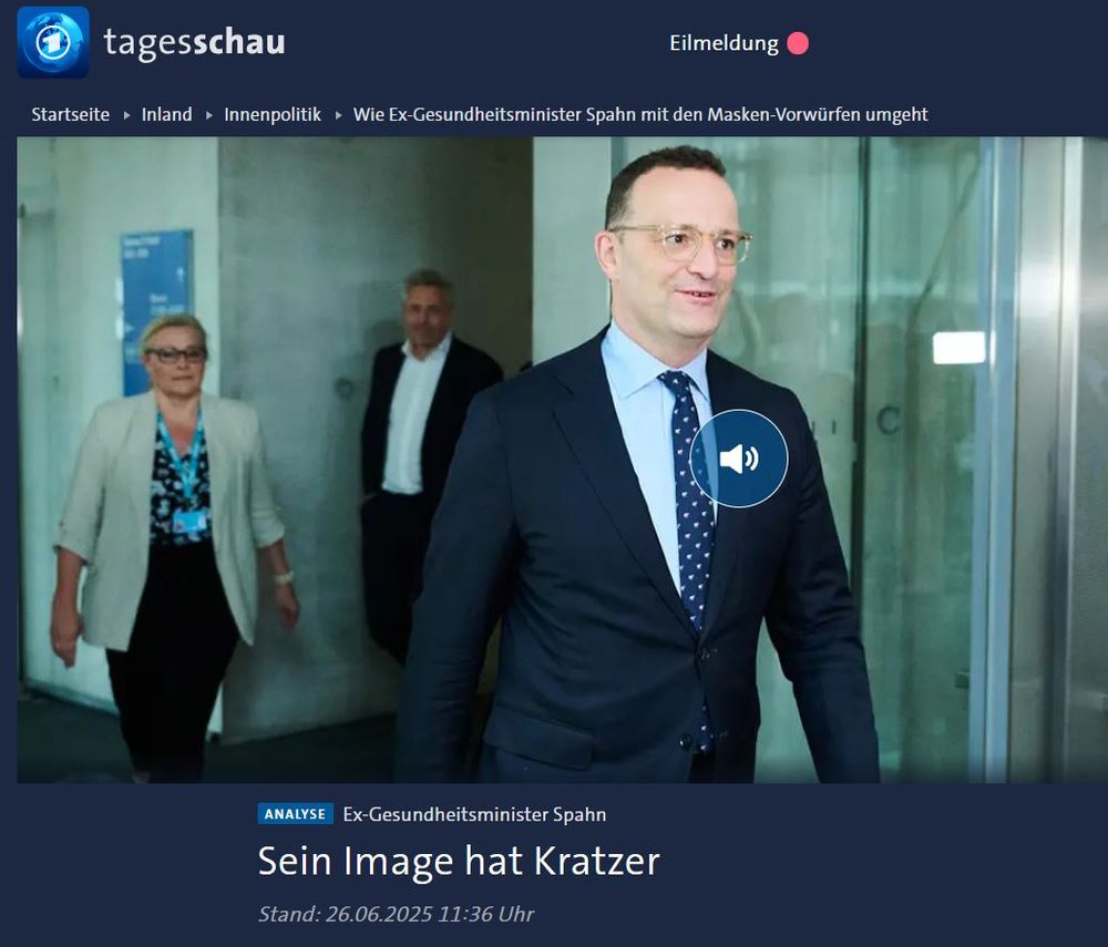 Schlagzeile von tagesschau:
Es-Gesundheitsminister Spahn: Sein Image hat Kratzer